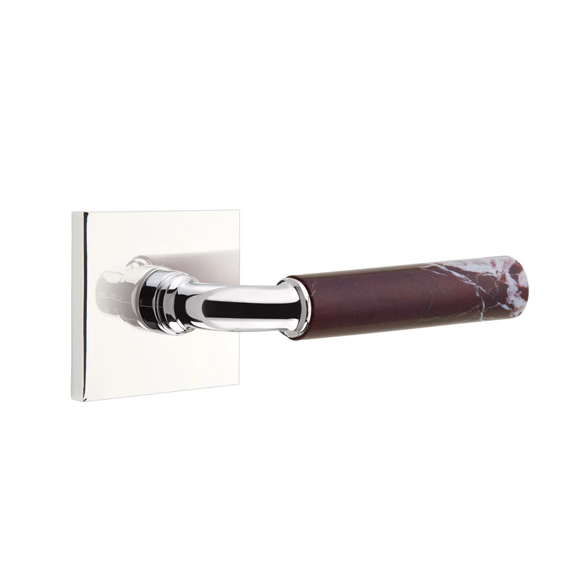 Emtek Select Privacy Leverset w/ Square Rosette & R-Bar Stem, Rosso Levanto Marble Lever LH, Polished Chrome, Left