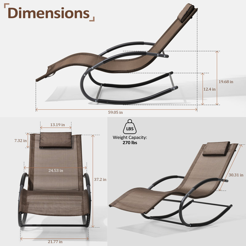 Blizzard Patio Rocking Chair Curved Rocker Chaise Lounge Chair with Pillow, Brown