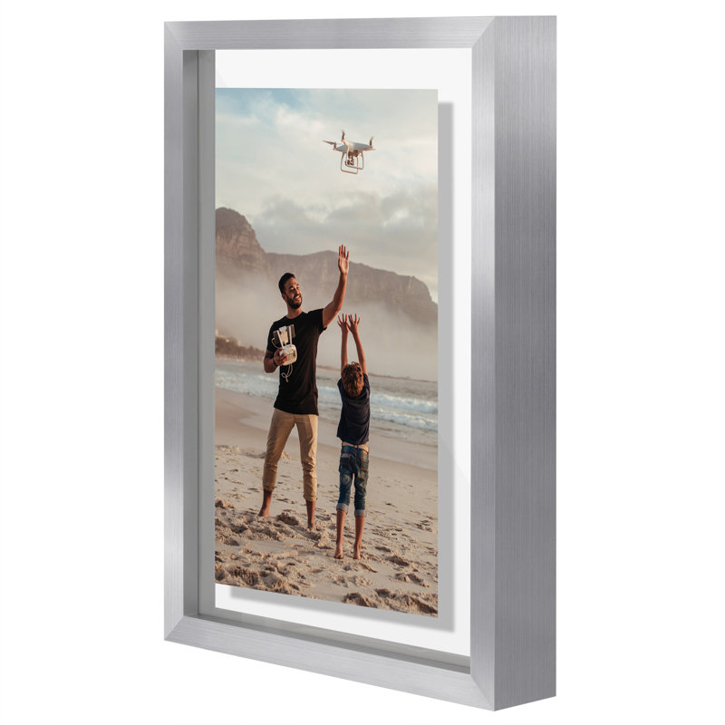 Wakas Sleek Aluminum Floating Picture Frame, Silver, 5" x 7"
