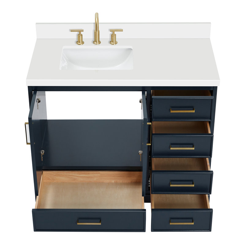 43'' Single Bathroom Vanity with White Quartz Top, Midnight Blue