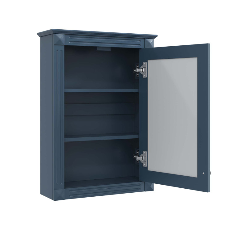 Armoire à pharmacie murale moderne avec miroir et rangement réglable, H 27,8 po x l 20 po x P 7,1 po, Bleu, 3