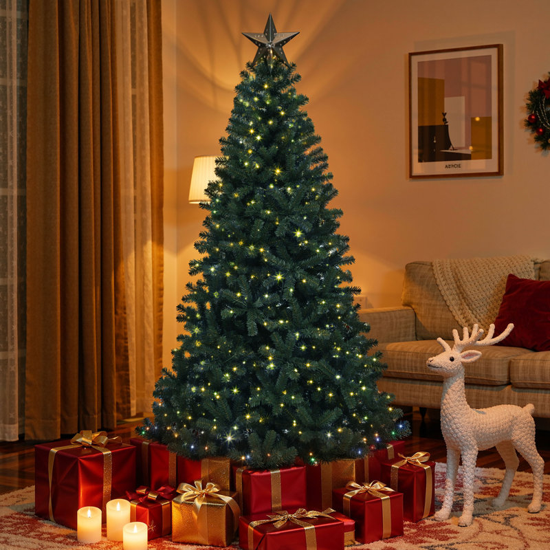 Arbre de Noël épinette pré-éclairé 7,5 pi avec 2 couleurs claires, H 7,5 pi