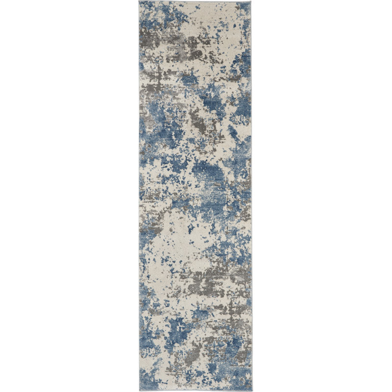 Abstract Blue/Gray/Cream Area Rug, Runner 2'2" x 7'6"