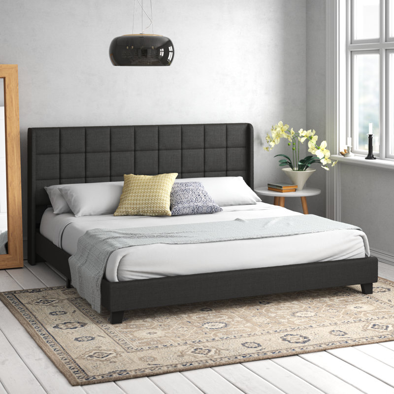 Kraatz Upholstered Wingback Bed, Gray, Full