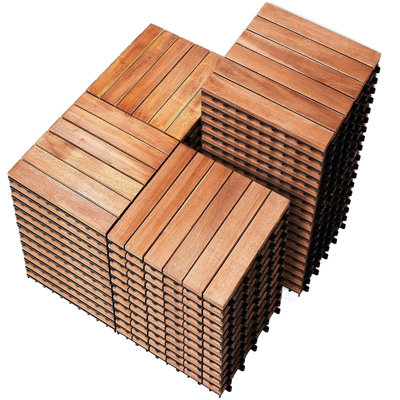 Solid Acacia Wood Interlocking Deck Tiles – Waterproof Indoor And Outdoor Flooring For Balcony, Backyard, Porch, And Poolside, Natural Wood