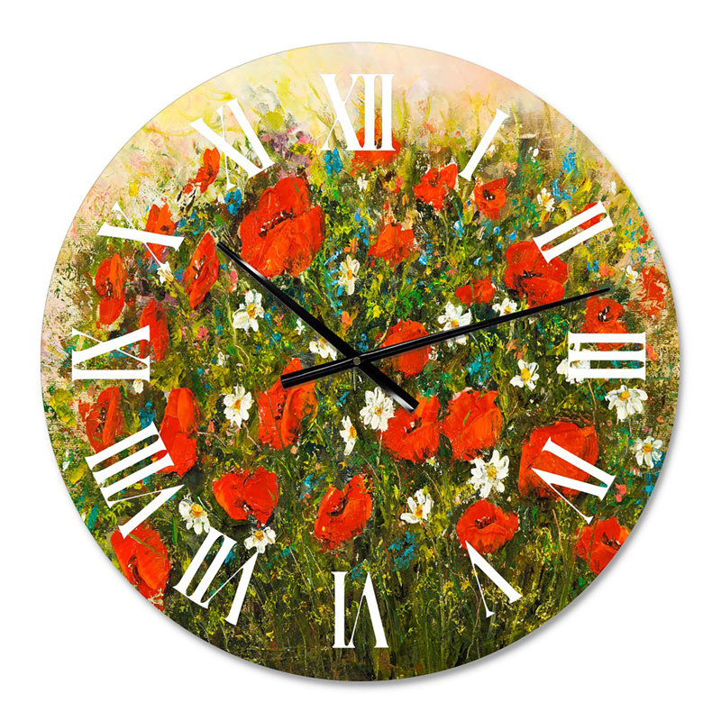 Fleurs sauvages rouges dans les champs - Horloge murale traditionnelle, Petit