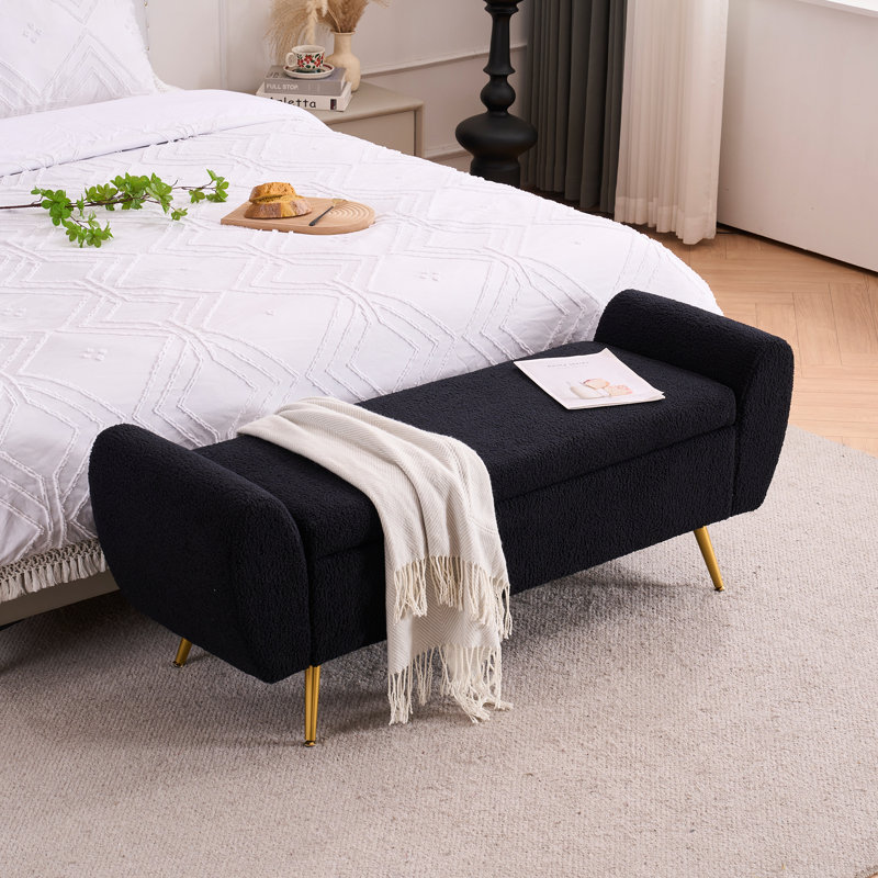 Elianna 55" Storage Bench End of Bed Ottoman for King Size Bed, Black Teddy