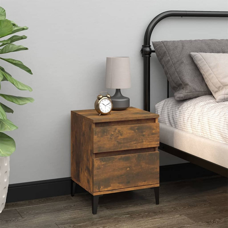 Duflos 40cm W Manufactured Wood Bedside Table, Smoked Oak, Individual
