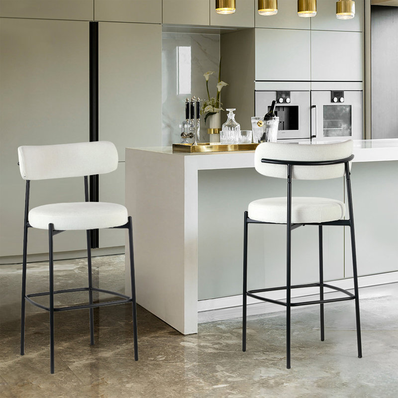 Kibariye Upholstered Counter Stool with Metal Frame, White, Counter Stool (27" Seat Height)