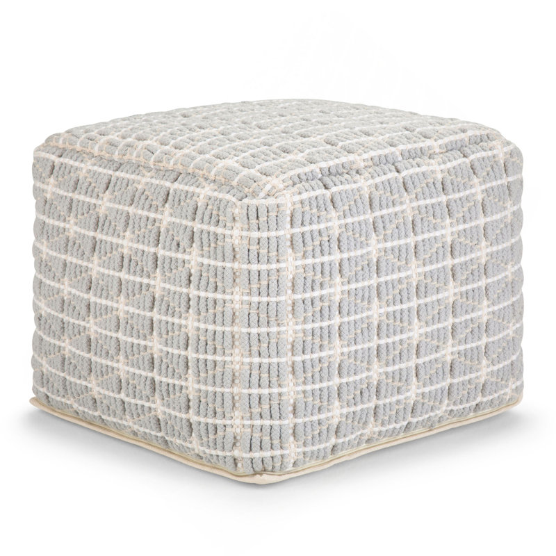 Pouf carré en coton tissé à la main bleu clair et blanc de 18 po Noreen