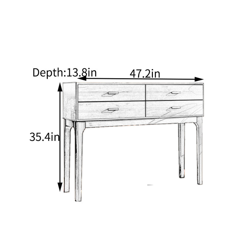 Console en bois de pin noyer, H 35,4 po x l 47,2 po x P 13,8 po