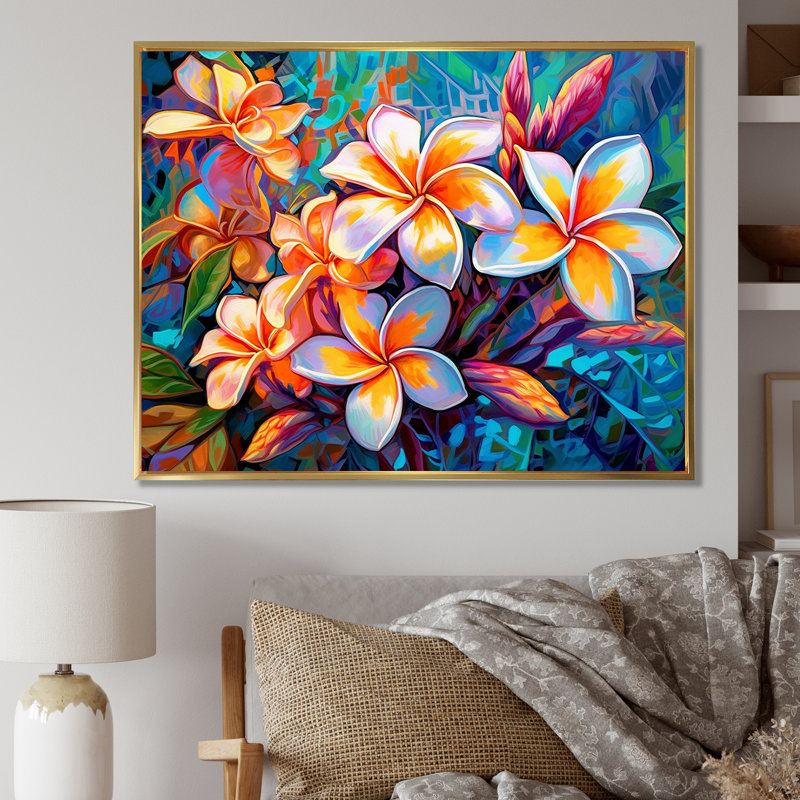 Art tropical sur toile, plumeria tropical, H 24 po x l 32 po x P 1 po, Cadre flottant doré