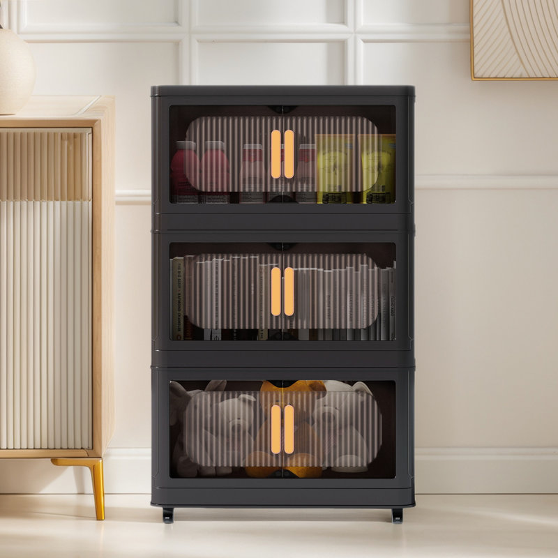 Bacs de rangement empilables et pliables avec couvercles et roulettes, Noir, noir, noir, noir, 93