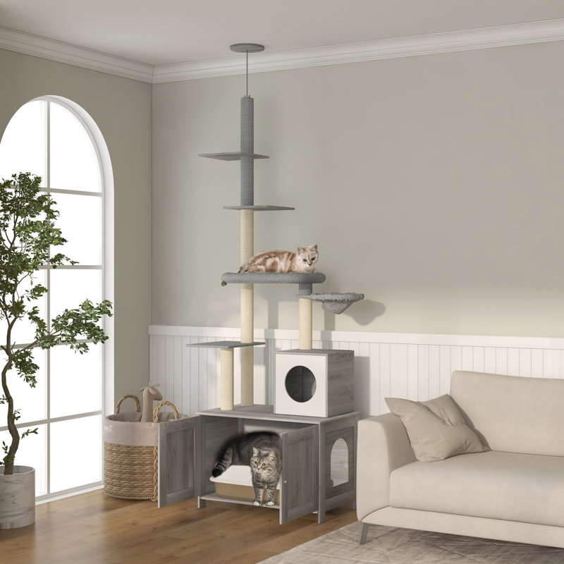 Meuble pour litière 2 en 1 avec lit pour chat et condo
