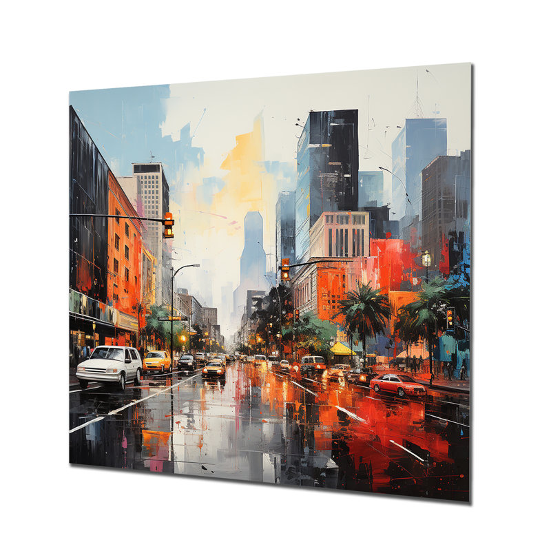 «Houston Cityscape Sunset Dream» - art mural en métal Houston, H 16 po x l 16 po x P 1 po