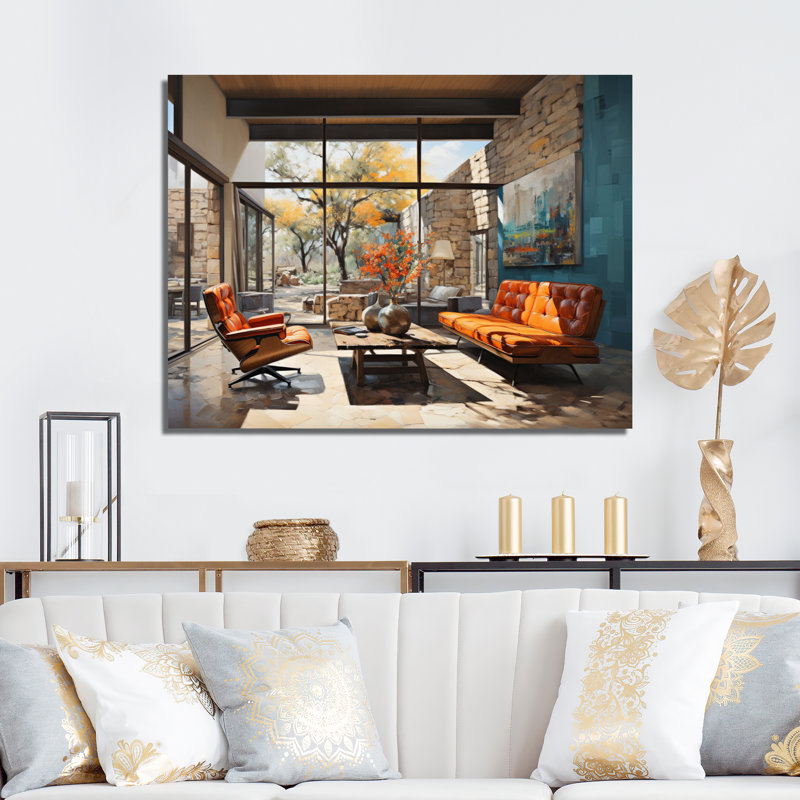 Orange Mid Century Organic Opulence - imprimé, Toile tendue, H 30 po x l 40 po x P 1,5 po