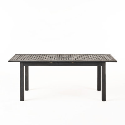 Dark Grey Wood Expandable Outdoor Dining Table, 63In X 35.5In 30.46In, 66.5Lbs, Enchanting Textured Surface Table In Wood, 63.73In 34.45In 66.5 Lb, Exquisite