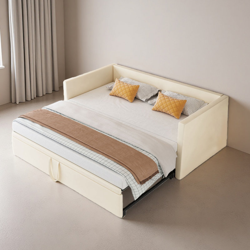 3 Seater Velvet Sofa Bed, Beige