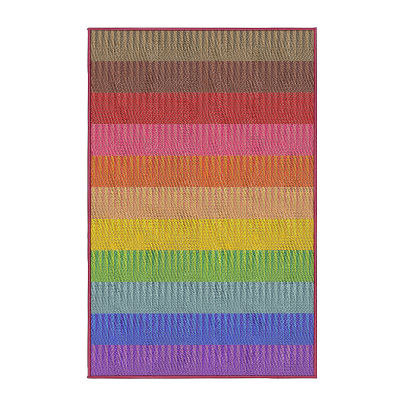 Tapis vert/jaune/crème à motifs, Rectangle 2 pi x 3 pi