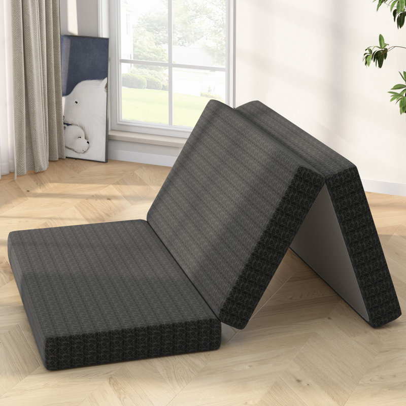 6'' Gel Memory Foam Mattress Queen Size, Portable Tri-folding Mattress With Washable Cover, Black, Queen, 6"