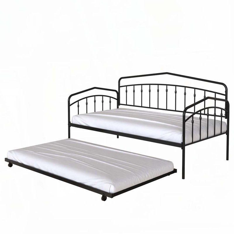 Metal Frame Daybed with Trundle, Black