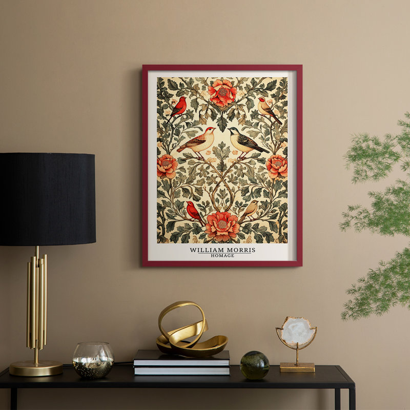 WM MORRIS Series CDXXIV Framed Print - Solid Wood, H 11 po x l 9 po, Rouge