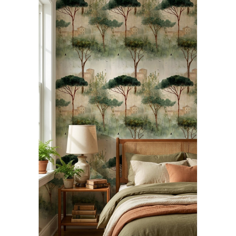 Papier peint vert avec peler et coller des oiseaux