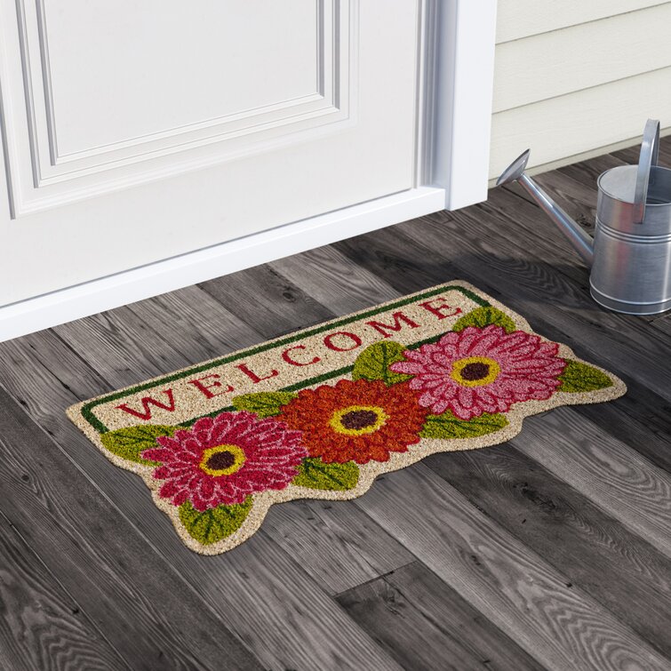 Lark Manor Harare Non-Slip Floral Outdoor Welcome Coir Doormat & Reviews