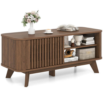 Coffee Table With Storage Adjustable Shelves & 2 Doors Wood Cocktail Table