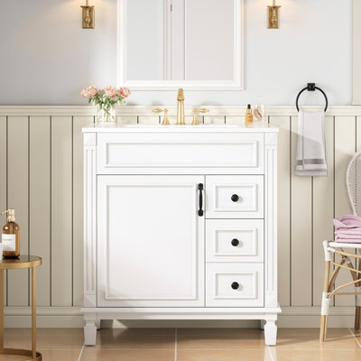 Meuble-lavabo de 30 po avec lavabo en céramique, tiroirs de rangement et tablette réglable - Design rétro pour petits meubles