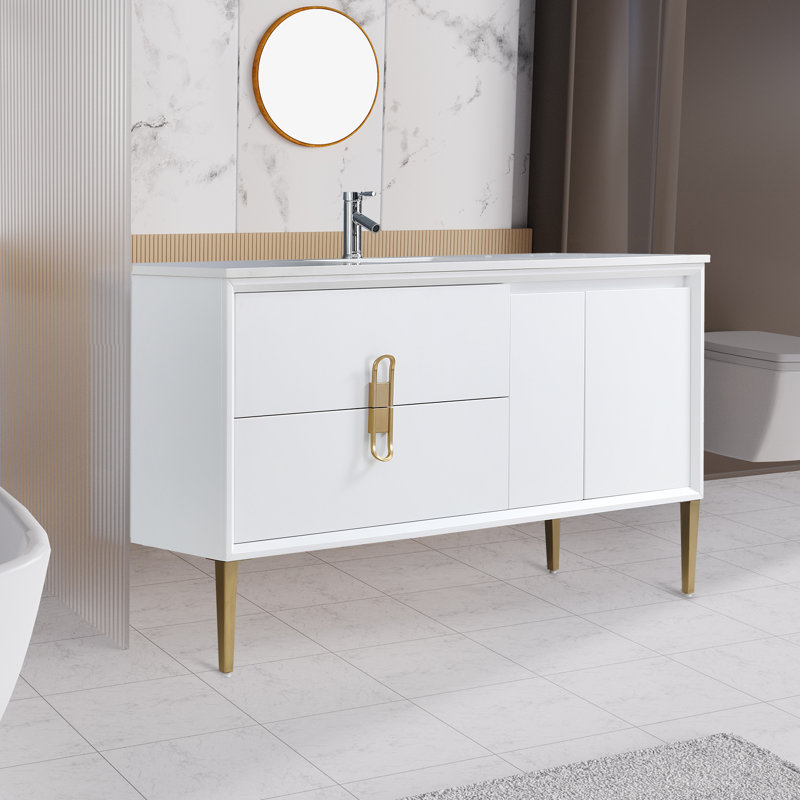 Armoire de salle de bain 60 po avec comptoir en quartz et lavabo en céramique EEST VANITY - Blanc (8296)