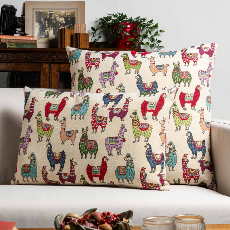 Llama Tapestry Cushion, 58x38cm, Synthetic filled