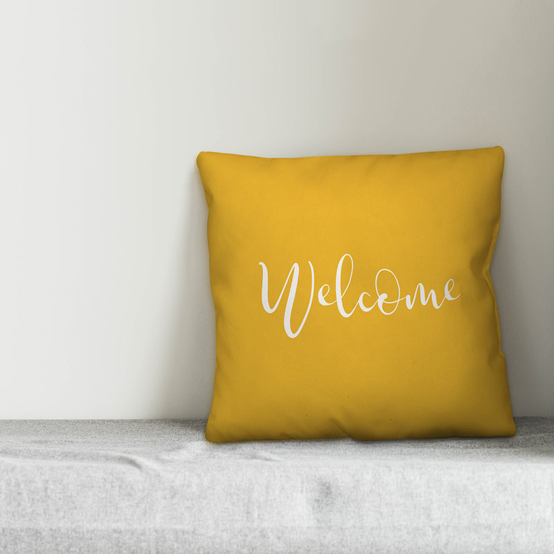  Housse et insert de coussin carré Welcome, H 20 po x l 20 po, Jaune