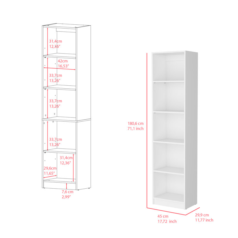 Bibliothèque Bkhome, Individuel, Blanc, (5 Shelves) 71.1" H x 17.72" W x 11.77" D
