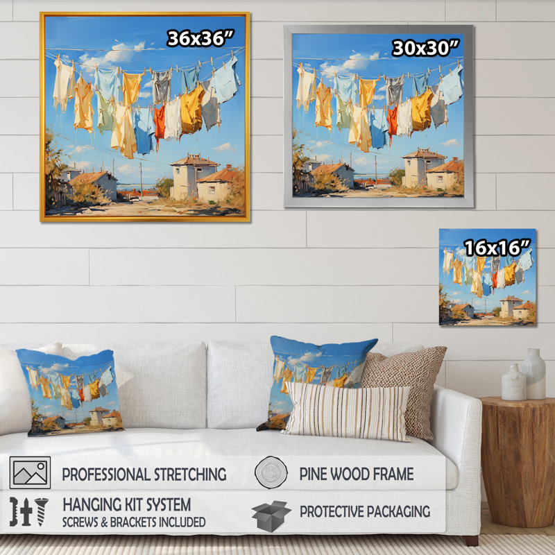 Laundry Day Village 1 - Art mural, H 30 po x l 30 po x P 1,5 po