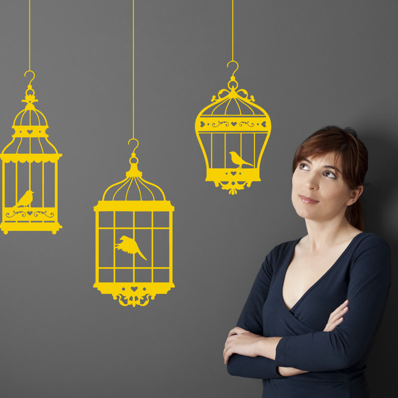 Adhésif décoratif jolies cages à oiseaux, H 48 po x l 37 po x P 0,01 po, Jaune clair