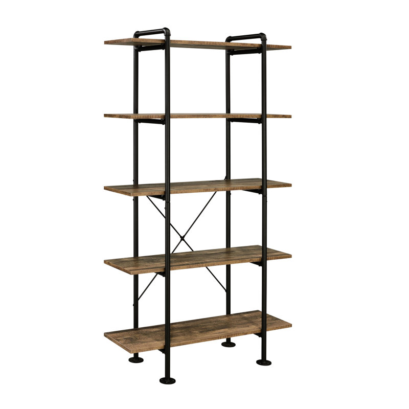 Bibliothèque à 5 tablettes en chêne rustique et noir, spacieuse et élégante pour l'organisation à la maison
