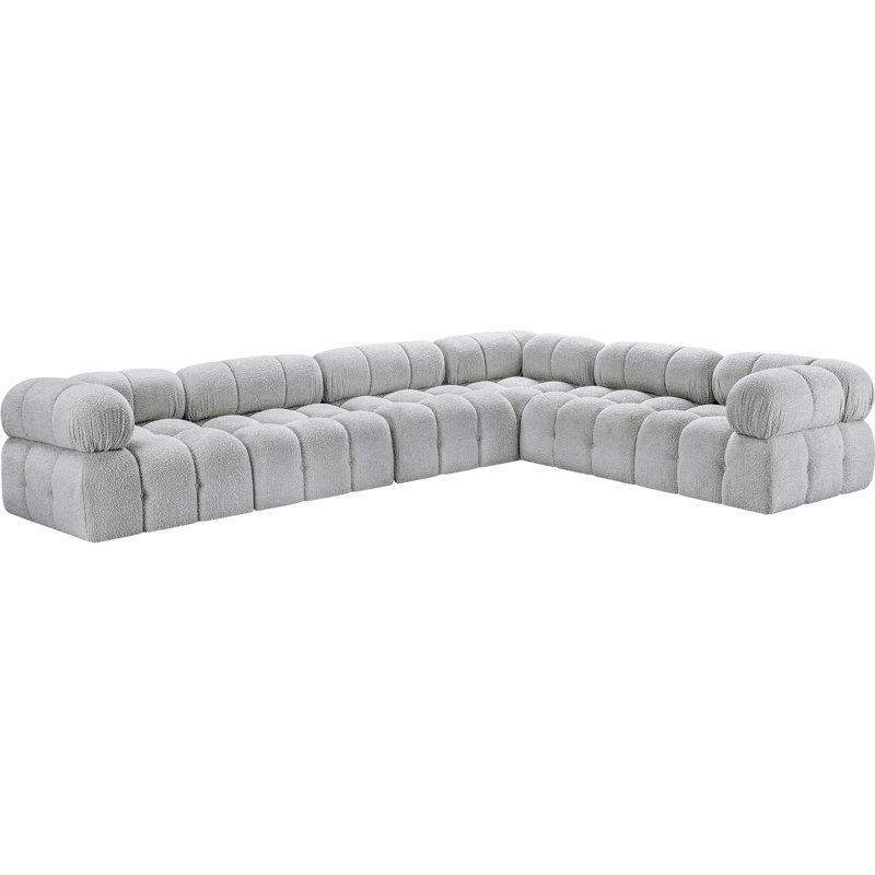 Canapé Ames, Tissu gris bouclé, 3 sans accoudoirs, 3 en coin