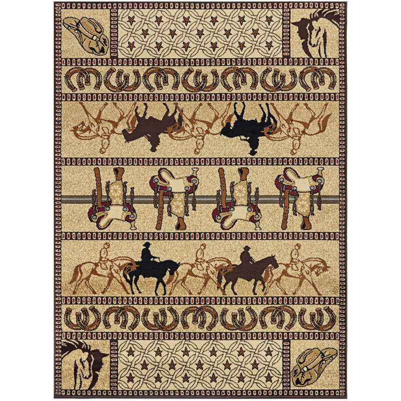 Southwest Area Rug, "Iconic Symbols Of The West" Patterned Area Rug, Accent Rug, Rectangle 5'3" x 7'3"