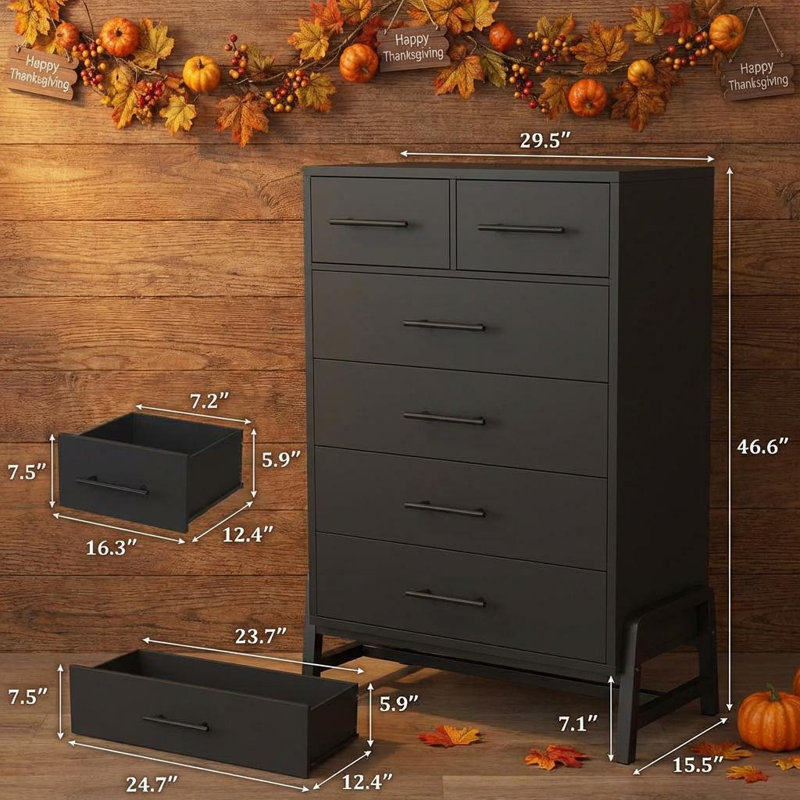 74.9 cm W Chest of 6 Drawers, Black