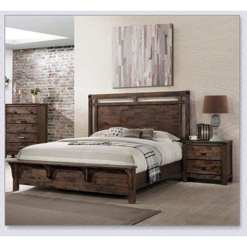Lit plateforme en bois de style industriel rustique, Grand