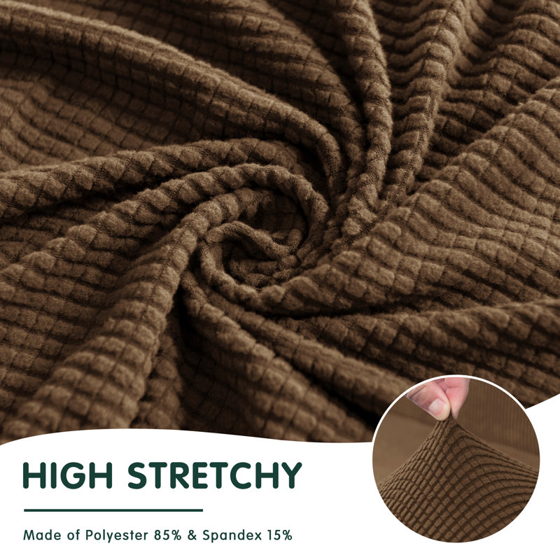 Spandex Soft Textured Stretchy Box Cushion Armchair Slipcover, Coffee