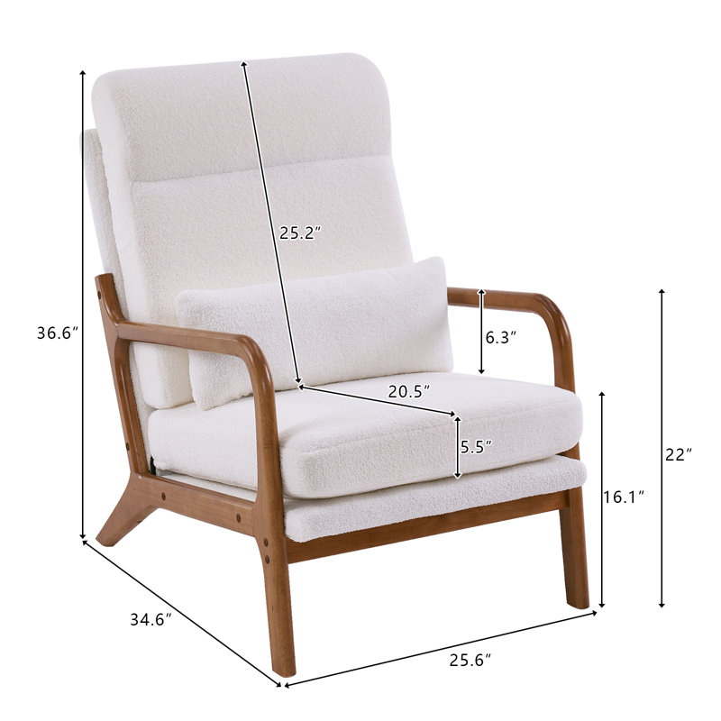 Fauteuil en bois massif l 25,6 po avec support lombaire Lemley , Imitation de sherpa blanc