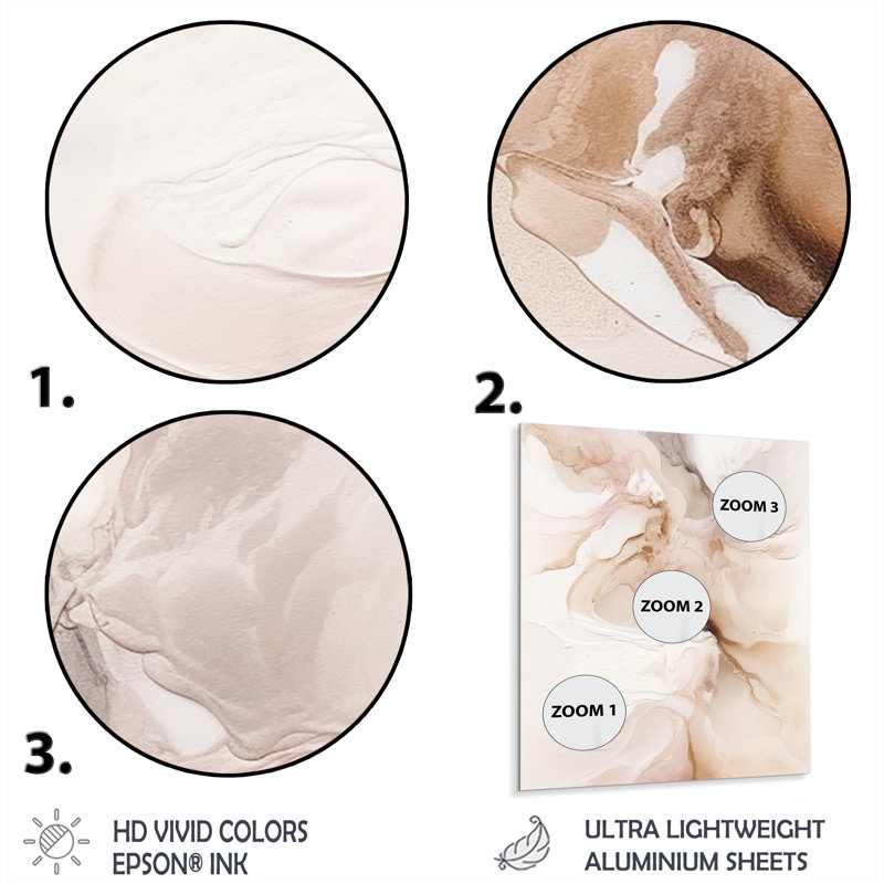 Brun délicat, marbre délicat II, impression sur métal sans cadre, H 32 po x l 16 po x P 1 po