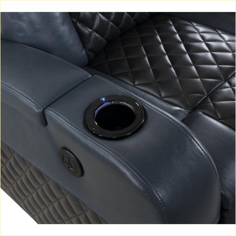 Fauteuil inclinable électrique inclinable avec haut-parleurs Bluetooth, lumière DEL, porte-gobelet rafraîchissant | Noir + bleu | Similicuir