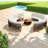 Modern Semi-circle Patio Sofas Set, Acacia Wood & Steel, Elegant Outdoor Seating