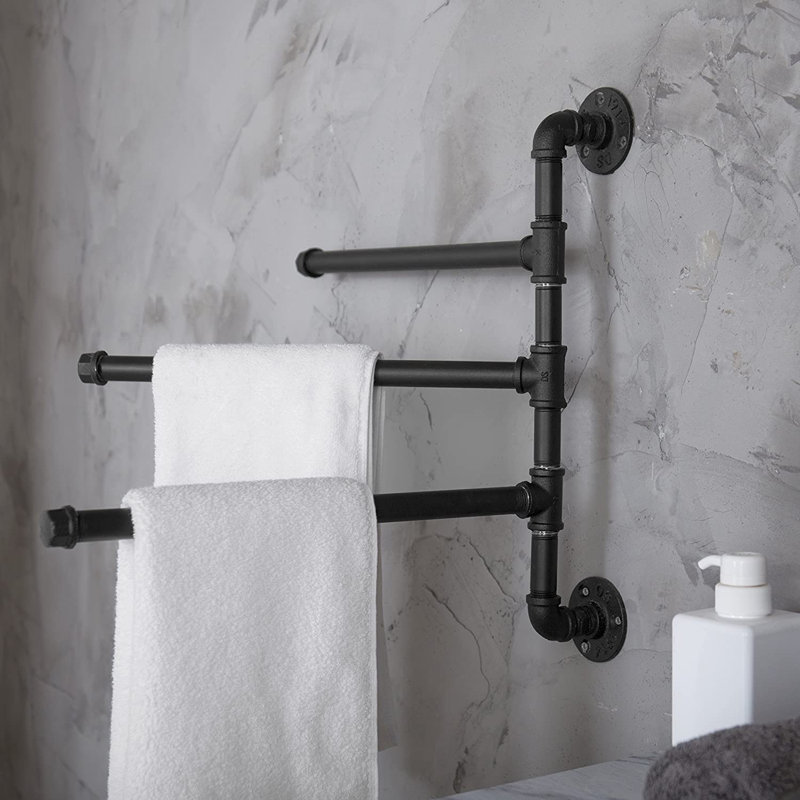Industrial Black Metal 3-Arm Swivel Wall Towel Rack