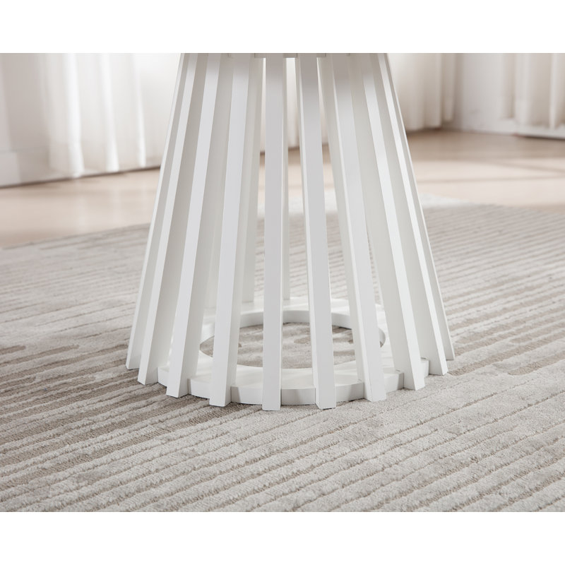 Rilma Solid Wood Base Single Coffee Table, Round Coffee Table for Living Room, White