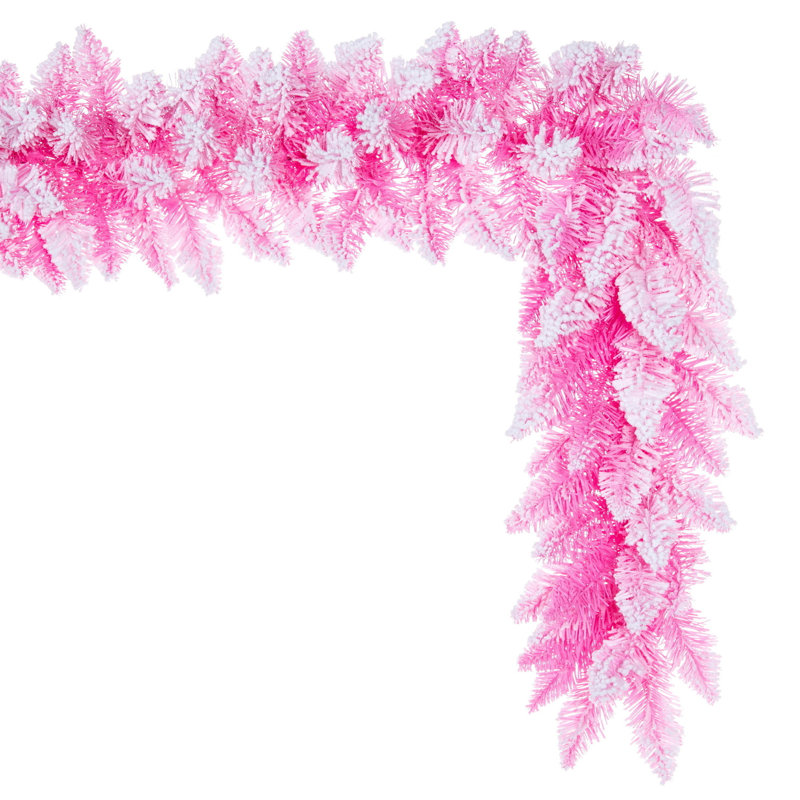  Guirlande 9 pi x 12 po en forme de sapin rose floqué artificiel avec 190 pointes réalistes en PVC rose floqué