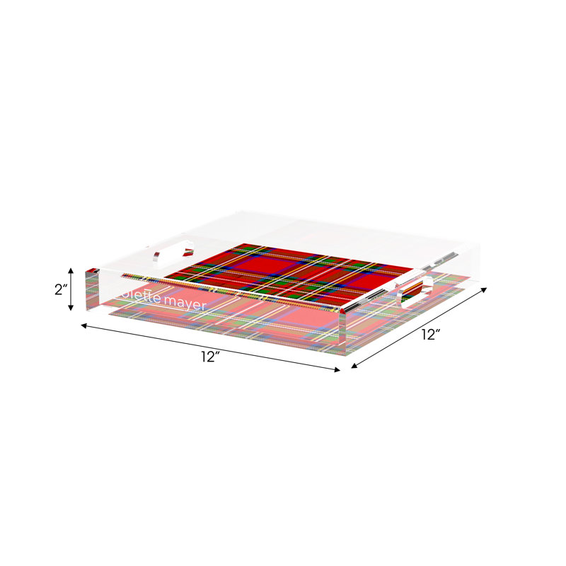 Plateau décoratif carré en acrylique rouge Christmas Tartan, L 12 po x P 12 po x H 2 po